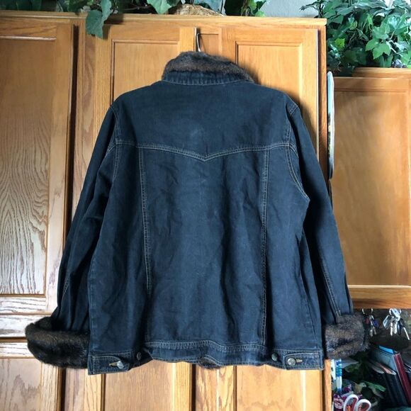 Dennis Basso Mob Wife Dark Denim Faux Fur Trim Jean Jacket - L - Picture 12 of 14